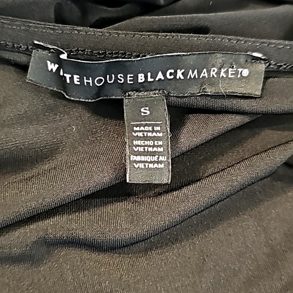 White House Black Market V-Neck Black Blouse with White Accents - Picture 8 of 9